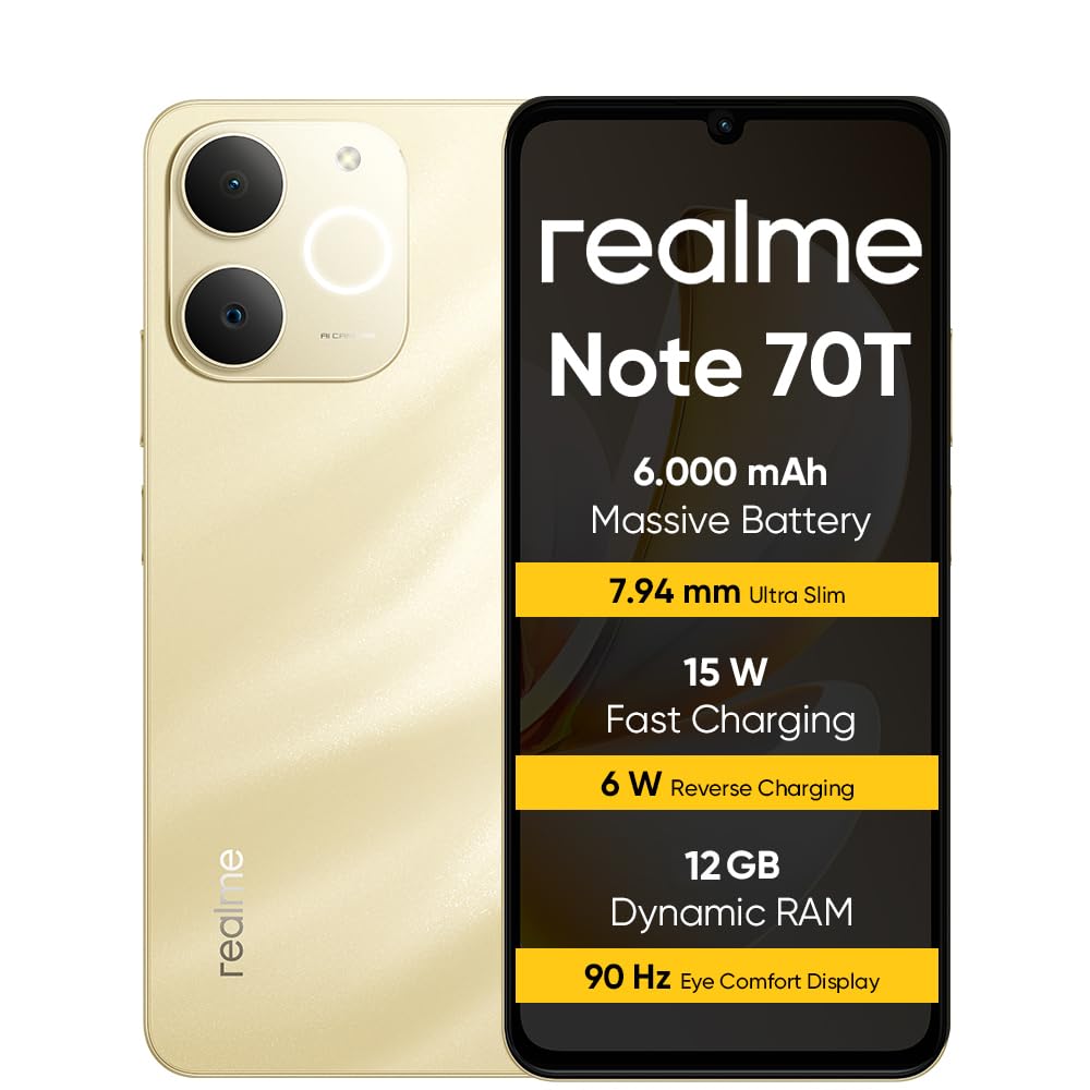 Android 15 Dual SIM Realme Note 70T 4GB+256GB Smartphone Con