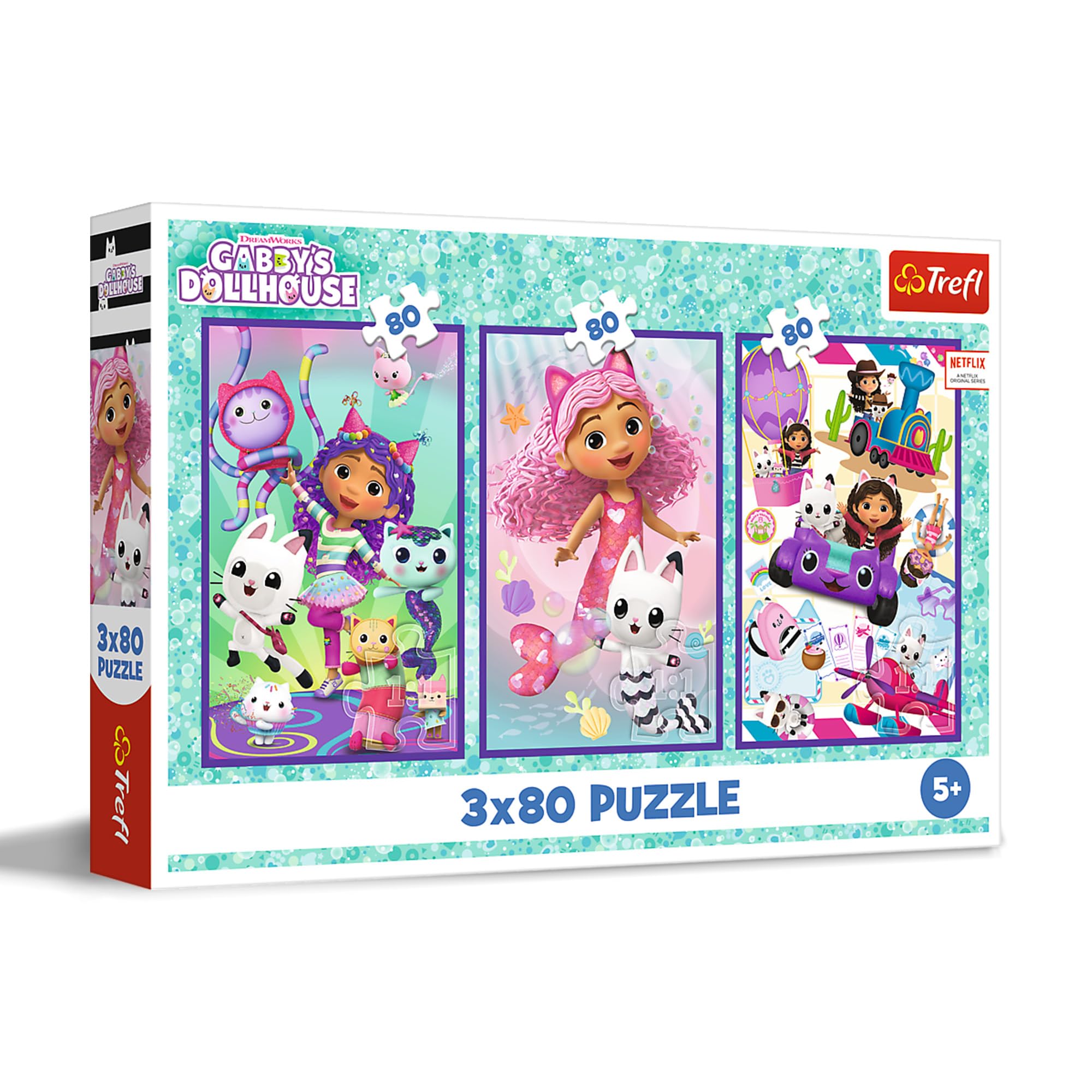 Trefl – 3in1 Puzzle: Gabby's Dollhouse, Gabbys Bunte Tage - 3 x 80 Tei ...