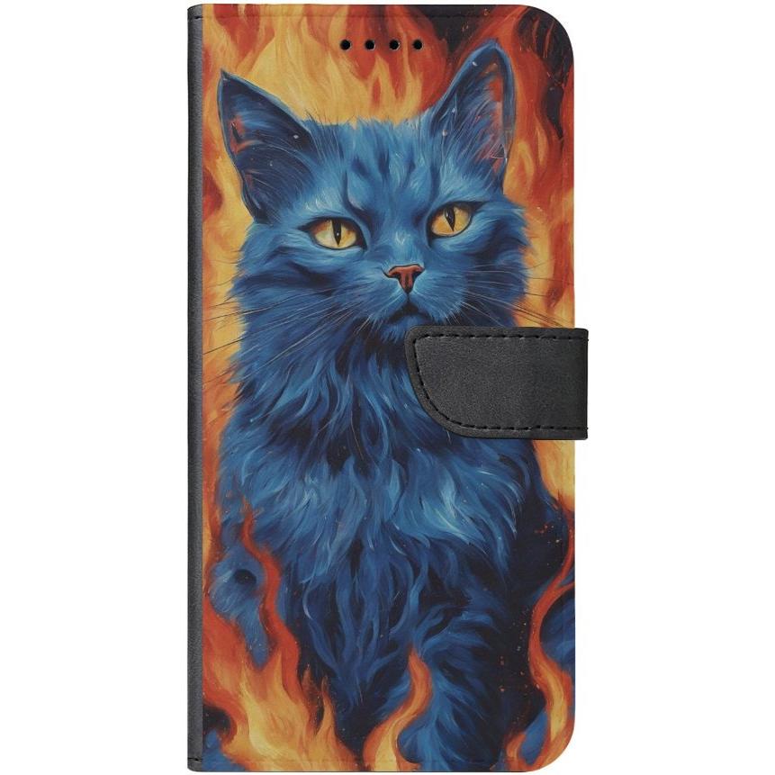 iPhone 14 Pro Handyhülle aus Kunstleder mit Lasche Motiv 7 blaue Katze –  Testberichte aus Berlin