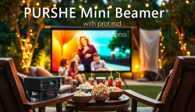 PURSHE Mini Beamer Mini Bluetooth Projektor Full HD 1080P