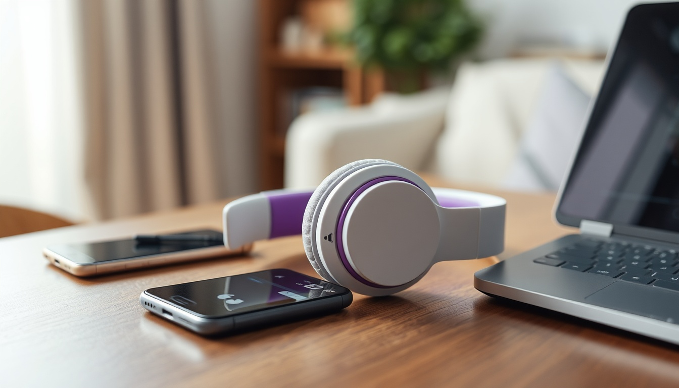 PowerLocus Bluetooth Over Ear Kopfhörer Weiß Violett