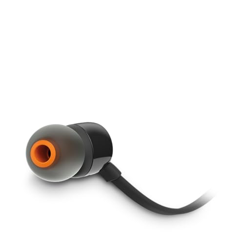 JBL Tune 110 – In-Ear Kopfhörer mit verwicklungsfreiem Flachbandkabel und Mikrofon in Schwarz – Für grenzenlosen Musikgenuss mit der Pure Bass Sound Technologie, 1er Pack
