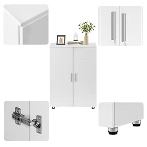 EUGAD Badezimmerschrank,schmaler Badschrank,Beistellschrank, Kommodemit 3 Ablagen, Schranktür, verstellbare Ablage, für Wohnzimmer, Küche, Flur, Freistehend Weiß