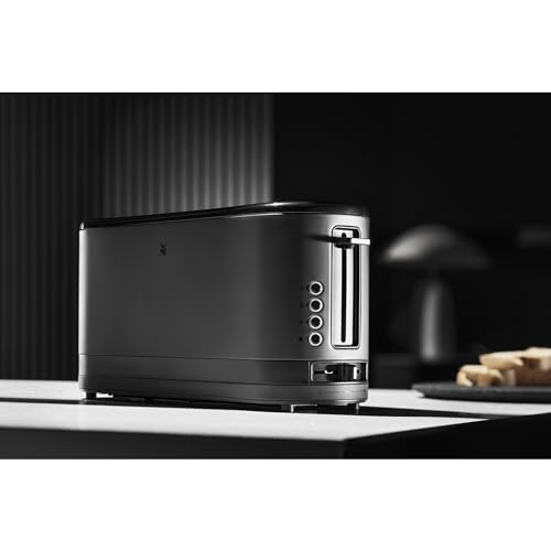 WMF Küchenminis Langschlitztoaster 2 Scheiben mit Brötchenaufsatz, Toaster schmal, XXL, Bagel-Funktion, 7 Bräunungsstufen, 900W, Toaster edelstahl matt, schwarz