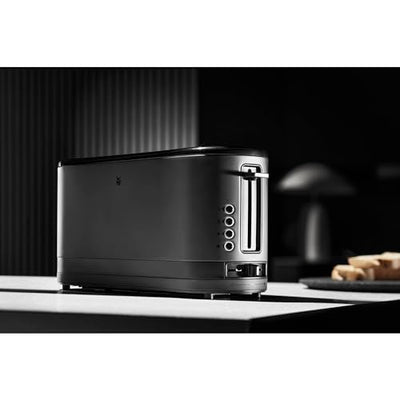 WMF Küchenminis Langschlitztoaster 2 Scheiben mit Brötchenaufsatz, Toaster schmal, XXL, Bagel-Funktion, 7 Bräunungsstufen, 900W, Toaster edelstahl matt, schwarz