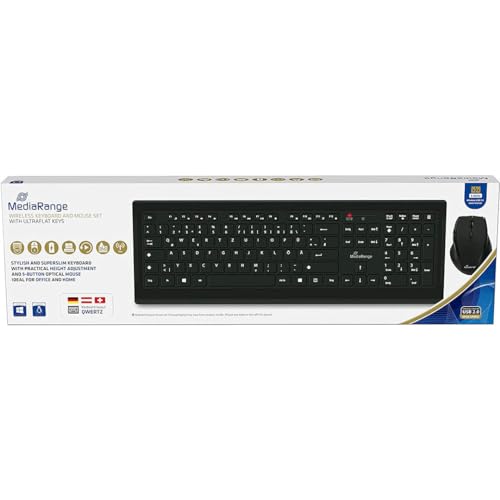 MediaRange Funk-Tastatur und optische 5 Tasten Funk-Maus Set, AZERTY (FR), schwarz