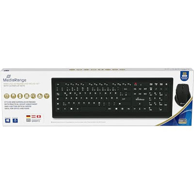 MediaRange Funk-Tastatur und optische 5 Tasten Funk-Maus Set, AZERTY (FR), schwarz