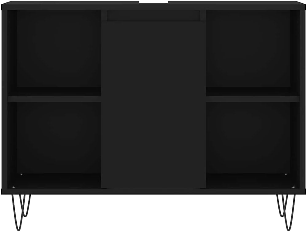 vidaXL Badezimmerschrank, Waschbeckenunterschrank mit viel Stauraum, Badschrank mit Eisenbeinen, Bad Unterschrank Waschbeckenschrank Badmöbel, Schwarz Holzwerkstoff