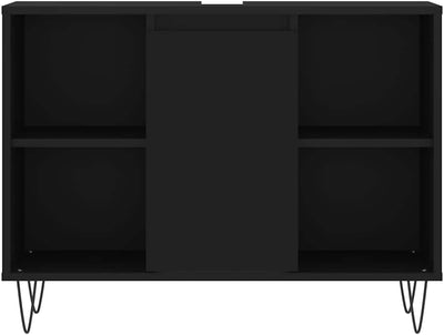 vidaXL Badezimmerschrank, Waschbeckenunterschrank mit viel Stauraum, Badschrank mit Eisenbeinen, Bad Unterschrank Waschbeckenschrank Badmöbel, Schwarz Holzwerkstoff