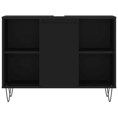 vidaXL Badezimmerschrank, Waschbeckenunterschrank mit viel Stauraum, Badschrank mit Eisenbeinen, Bad Unterschrank Waschbeckenschrank Badmöbel, Schwarz Holzwerkstoff