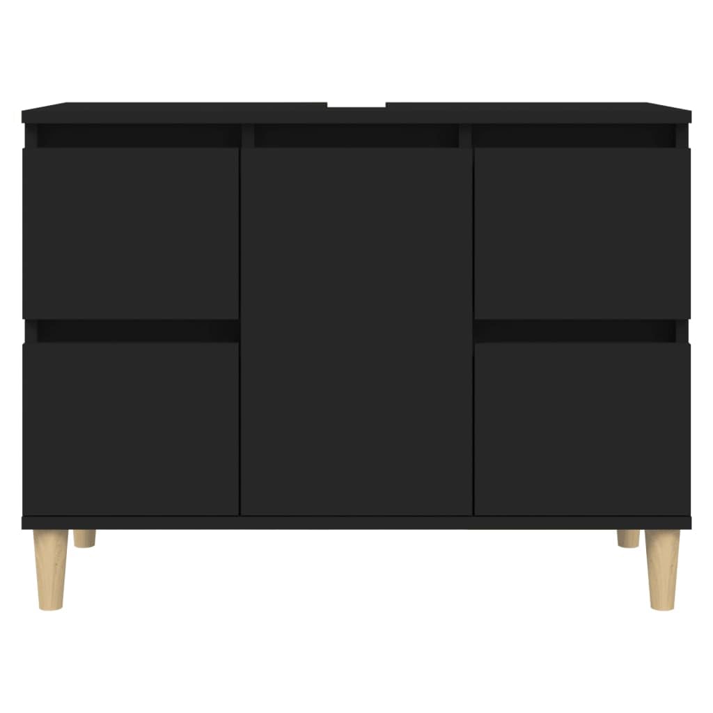 vidaXL Waschbeckenunterschrank, Badschrank mit 4 Schubladen 1 Fach, Waschtisch Unterschrank mit Holzbeinen Tür, Schrank Badunterschrank Badmöbel, Schwarz Holzwerkstoff