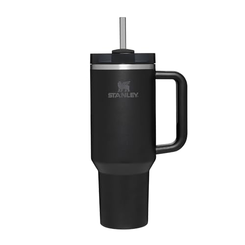 Stanley Quencher H2.0 FlowState Trinkflasche mit Strohhalm 1.2L - Thermobecher Kühlt 11 Stunden - 48 Stunden Eisgekühlt - Spülmaschinenfest - Thermosflasche BPA Frei - Kaffeebecher To Go - Black