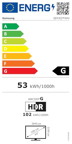 Samsung QLED Q7F 4K Smart TV 43 Zoll (108 cm) mit AI-Vision, 100% Farbvolumen mit Quantum Dot, HDR10+, Q4 AI Prozessor, One UI Tizen, Wi-Fi, Bluetooth 5.3 und Motion Xcelerator