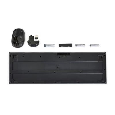 Amazon Basics – Tastatur-Maus-Set, volle Größe, kabellos, USB-Empfänger mit 2,4 GHz, DE-Layout, schwarz