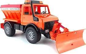 bruder 02572 - MB-Unimog Winterdienst mit Räumschild - 1:16 Fahrzeuge, Schneepflug, Schneeräumer, Streuwagen