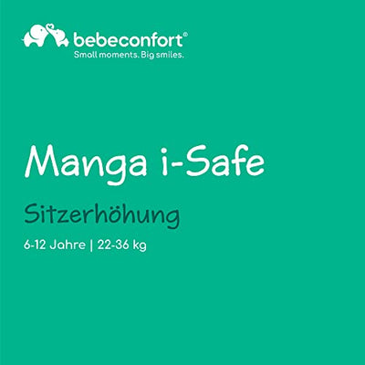 Bebeconfort Manga i-Safe, Reboarder Kindersitz, 6–12 Jahre, 125–150 cm, Folgekindersitz, Kompakt & Leicht (<1 kg), Einfache Gurtmontage, Gepolstert, Soft-Touch-Gewebe, Full Black