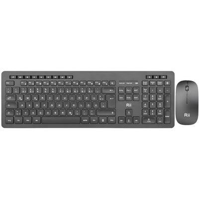 Rii Leise Tastatur Maus Set kabellos, Funktastatur mit Maus, Wireless Keyboard and Mouse, Für PC/Laptop/Windows/Smart TV, Deutsches Layout - schwarz