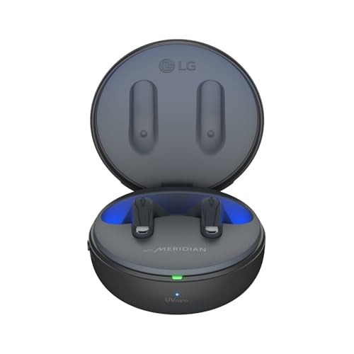 LG TONE Free DT90Q In-Ear Bluetooth Kopfhörer mit Dolby Atmos-Sound, MERIDIAN-Technologie, ANC (Active Noise Cancellation), Uvnano & IPX4-Spritzwasserschutz - Schwarz