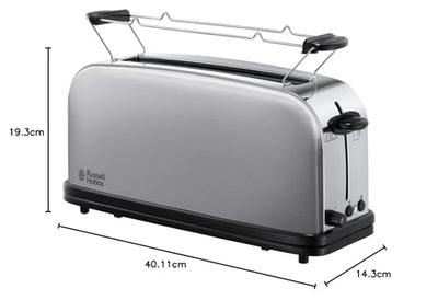 Russell Hobbs Toaster [Langschlitz für 2 Scheiben / 1 breite Brotscheibe] Adventure Edelstahl (extra breiter Toastschlitz, inkl. Brötchenaufsatz, 6 Bräunungsstufen + Auftaufunktion, 1000W) 21396-56