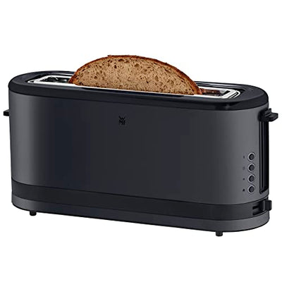 WMF Küchenminis Langschlitztoaster 2 Scheiben mit Brötchenaufsatz, Toaster schmal, XXL, Bagel-Funktion, 7 Bräunungsstufen, 900W, Toaster edelstahl matt, schwarz