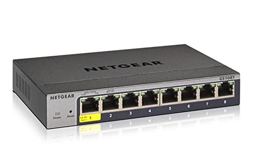 Netgear GS108T Managed Switch 8 Port Gigabit Ethernet LAN Switch Smart (1x PD-Port, Netzwerk Switch Managed, lokale WebGUI oder Remote Insight Cloud, lüfterlos, ProSAFE Lifetime-Garantie)