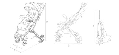 MoMi ESTELLE PLUS LIGHT Kinderwagen ab 6. Monat (bis 22 kg), klappbarer Buggy mit 5-Punkt-Sicherheitsgurt, Einkaufskorb und Liegefunktion, Teleskop-Stange zum Ziehen, steht nach dem Zusammenklappen