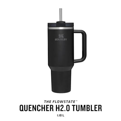 Stanley Quencher H2.0 FlowState Trinkflasche mit Strohhalm 1.2L - Thermobecher Kühlt 11 Stunden - 48 Stunden Eisgekühlt - Spülmaschinenfest - Thermosflasche BPA Frei - Kaffeebecher To Go - Black