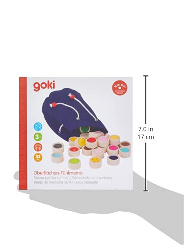 goki 59004 Fühlmemo Holz und Textil, Taktiles Lernspiel für die ganze Familie, unterschiedliche Oberflächen, Förderung Feinmotorik und Tastsinn, 32-er Set, ab 3 Jahren