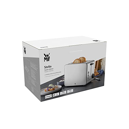 WMF Stelio Toaster 2 Scheiben Edelstahl, Doppelschlitz Toaster mit Brötchenaufsatz, Bagel-Funktion, 7 Bräunungsstufen, 900 W, Toaster edelstahl matt