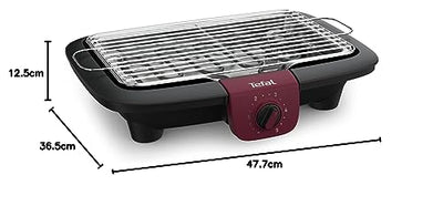 Tefal BG90E5 Easygrill Adjust Elektro- Tischgrill | 2300 Watt | 720 cm² Grillfläche | Einfache Reinigung | Schwarz/Burgunderrot