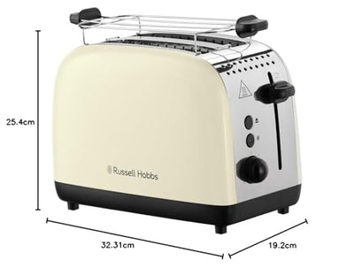Russell Hobbs Toaster [für 2 Scheiben] Colours Plus Edelstahl Creme (extra breite Toastschlitze, inkl. Brötchenaufsatz, 6 Bräunungsstufen + Auftaufunktion, Lift & Look-Funktion, 1600W) 26551-56