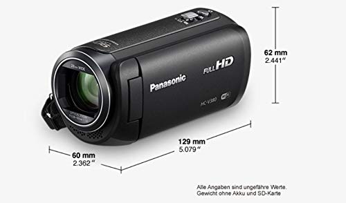 Panasonic HC-V380EG-K Full HD Camcorder (Full HD, 50x optischer Zoom, 28 mm Weitwinkel, optischer 5-Achsen Bildstabilisator Hybrid OIS+, WiFi) schwarz