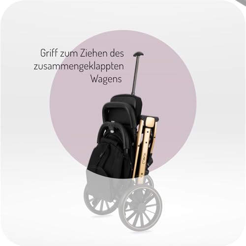 MoMi ESTELLE PLUS LIGHT Kinderwagen ab 6. Monat (bis 22 kg), klappbarer Buggy mit 5-Punkt-Sicherheitsgurt, Einkaufskorb und Liegefunktion, Teleskop-Stange zum Ziehen, steht nach dem Zusammenklappen