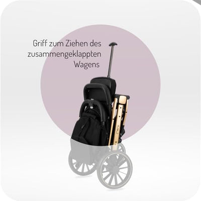 MoMi ESTELLE PLUS LIGHT Kinderwagen ab 6. Monat (bis 22 kg), klappbarer Buggy mit 5-Punkt-Sicherheitsgurt, Einkaufskorb und Liegefunktion, Teleskop-Stange zum Ziehen, steht nach dem Zusammenklappen
