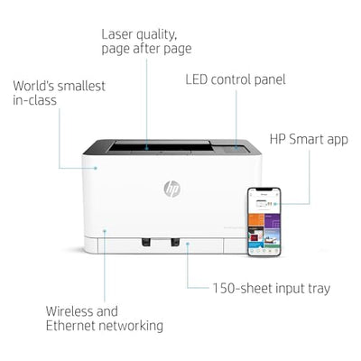 HP Color Laser 150nw Farb-Laserdrucker (Drucker, USB, LAN, WLAN),weiß-grau