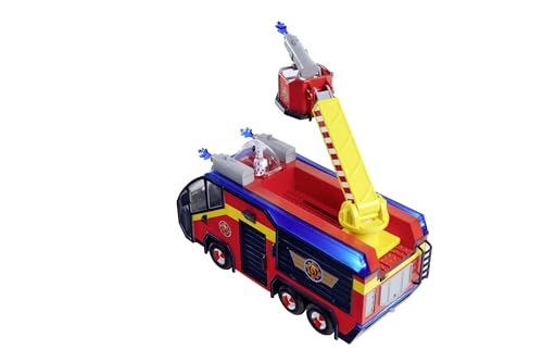 Simba Feuerwehrmann Sam Feuerwehrauto Jupiter mit Leuchteffekten – Robustes Spielzeugfahrzeug für Kinder ab 3 Jahren, großes Einsatzfahrzeug mit Sound und Licht, Feuerwehrfans