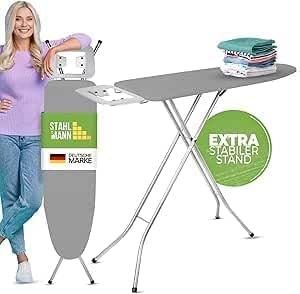 STAHLMANN ® Bügelbrett [110x30 Bügelfäche ] mit rutschfesten Füßen – robuster Bügeltisch [Made IN EU] – extra stabiles Bügelbrett – Tischbügelbrett (grau)
