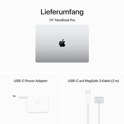 Apple 2023 MacBook Pro Laptop M3 Pro Chip mit 11‑Core CPU, 14‑Core GPU: 14,2" Liquid Retina XDR Display, 18 GB gemeinsamer Arbeitsspeicher, 512 GB SSD Speicher. Funktioniert mit iPhone, Silber