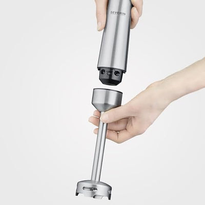 SEVERIN Kabelloser Stabmixer mit Premium-Set, abnehmbarer Mixstab, mit Pürierstab, Multizerkleinerer, Mixbehälter, Kartoffelstampfer & Schneebesen, schwarz/Edelstahl-gebürstet, SM 3775