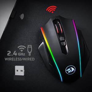 Redragon M686 Vampire Elite Kabellose Gaming Maus, 16000 DPI Kabelgebunde/Kabellose Maus mit Professionellem Sensor, 45-Stunden-Dauerleistung, Anpassbarem Makro und RGB-Hintergrundbeleuchtung