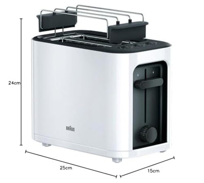 Braun HT 3010 WH Toaster | Doppelschlitz | Herausnehmbare Krümelschublade | Aufwärm- und Auftaufunktion | 7 Röstgrade | Separater Brötchenaufsatz | Weiß