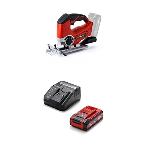 Einhell Akku-Stichsäge TE-JS 18/80 Li Power X-Change (max. 80 mm Schnitttiefe, 4-Stufen Pendelhub, Parallelanschlag, LED-Licht, inkl. 3,0 Ah PLUS Akku & Ladegerät)