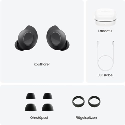 Samsung Galaxy Buds FE Kabellose Bluetooth-Kopfhörer inkl. araree Bean Case, Active Noise Cancelling (ANC), 3 Mikrofone, Touch Control, Tiefer Bass, Mit Ladekabel, Graphite [Exklusiv bei Amazon]