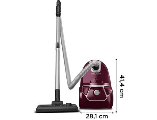 Rowenta Compact Power Staubsauger mit Beutel, 750 Watt, 3 Liter Staubbeutel, 2-in-1-Fugendüse, Home & Car-Set, für alle Bodenarten, kompaktes Design, Bodenstaubsauger, ‎dunkelrot /silber, RO3969EA