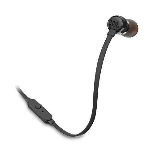 JBL Tune 110 – In-Ear Kopfhörer mit verwicklungsfreiem Flachbandkabel und Mikrofon in Schwarz – Für grenzenlosen Musikgenuss mit der Pure Bass Sound Technologie, 1er Pack