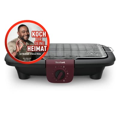 Tefal BG90E5 Easygrill Adjust Elektro- Tischgrill | 2300 Watt | 720 cm² Grillfläche | Einfache Reinigung | Schwarz/Burgunderrot