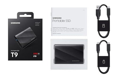 Samsung Portable SSD T9, 2 TB, 2.000 MB/s Lesen, 2.000 MB/s Schreiben, USB 3.2 Gen.2x2, Externe Festplatte für professionelle Anwender, Kompatibel mit Mac, PC, Smartphone und 12K Kameras, MU-PG2T0B/EU