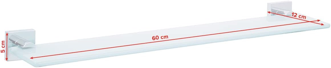 tesa EKKRO Glasablage aus satiniertem Glas, verchromte Halterung - Badablage zur Wandbefestigung ohne Bohren, inkl. Klebelösung - 600mm x 50mm x 120mm