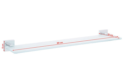 tesa EKKRO Glasablage aus satiniertem Glas, verchromte Halterung - Badablage zur Wandbefestigung ohne Bohren, inkl. Klebelösung - 600mm x 50mm x 120mm