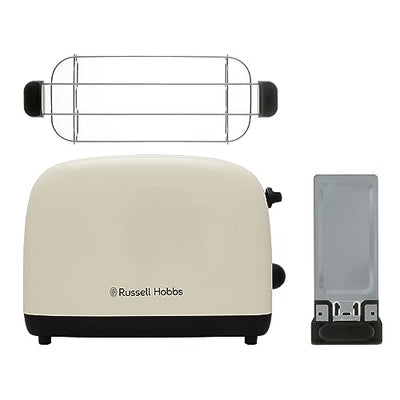 Russell Hobbs Toaster [für 2 Scheiben] Colours Plus Edelstahl Creme (extra breite Toastschlitze, inkl. Brötchenaufsatz, 6 Bräunungsstufen + Auftaufunktion, Lift & Look-Funktion, 1600W) 26551-56